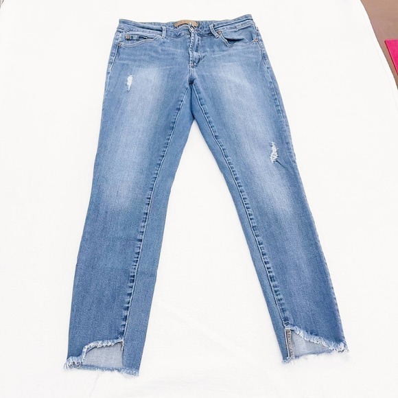 Leith Mid-Rise Skinny Blue Denim Jeans Raw Hem SZ28 - Picture 7 of 7